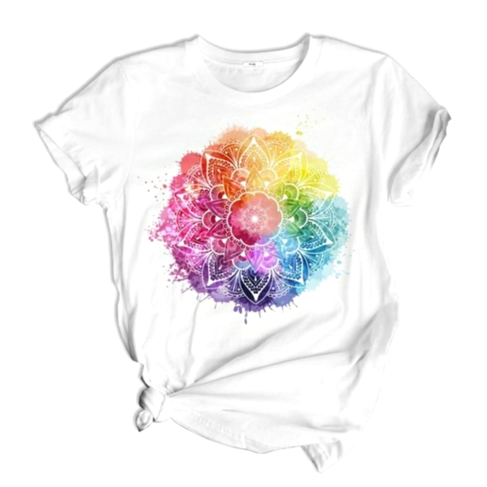 🌷PIXIE LADY - Multicolored Watercolor Lotus Crewneck Tee - Size 1X